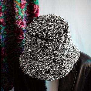 Reversible Embellished Silver Sone Bucket Hat